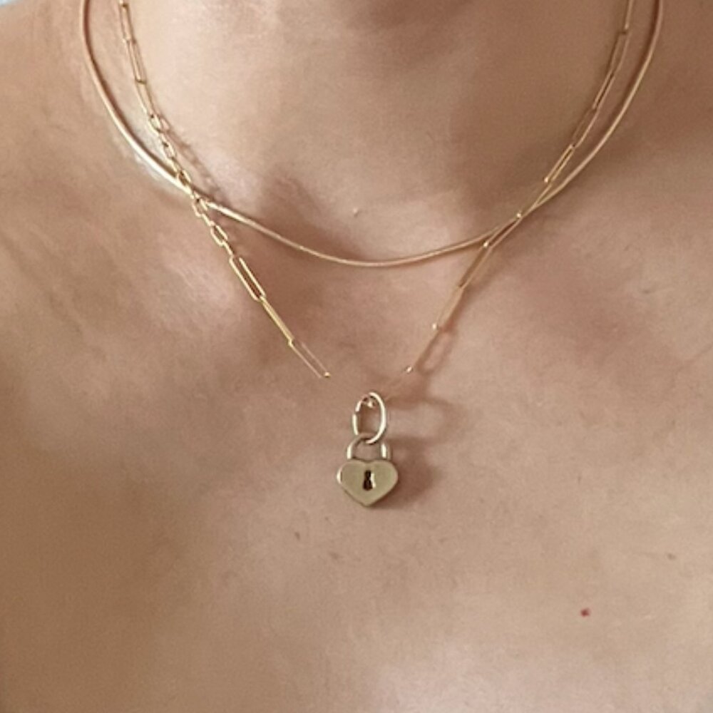 Vintage Heart-shaped Padlock Charm Pendant Solid 9K Gold